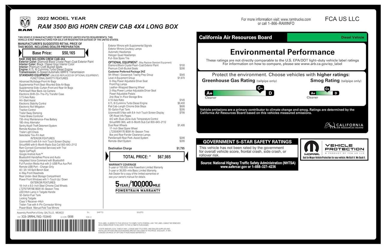 RAM 3500 Big Horn Crew Cab LWB 4WD DRW 2022