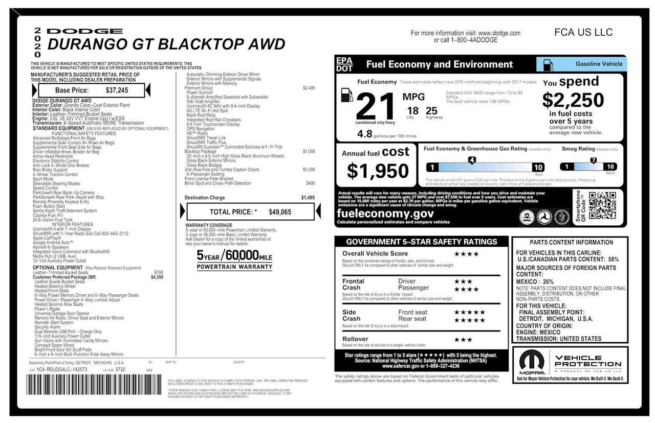 Dodge Durango GT AWD 2020