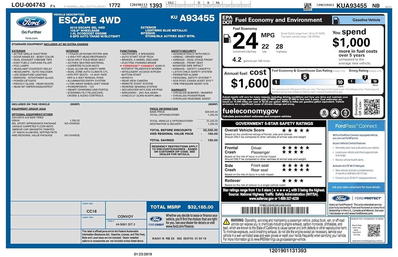 Ford Escape SEL 4WD 2019