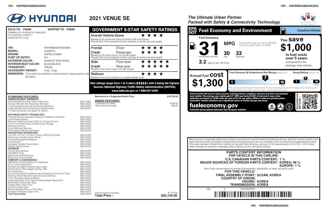 Hyundai Venue SE 2021