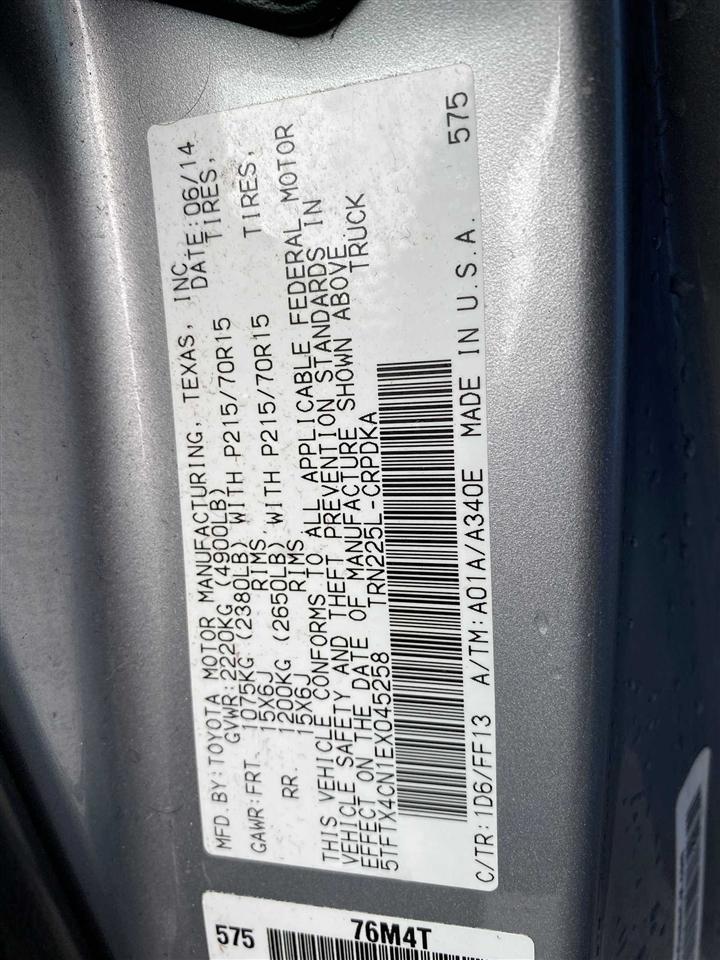 Toyota Tacoma Access Cab I4 4AT 2WD 2014