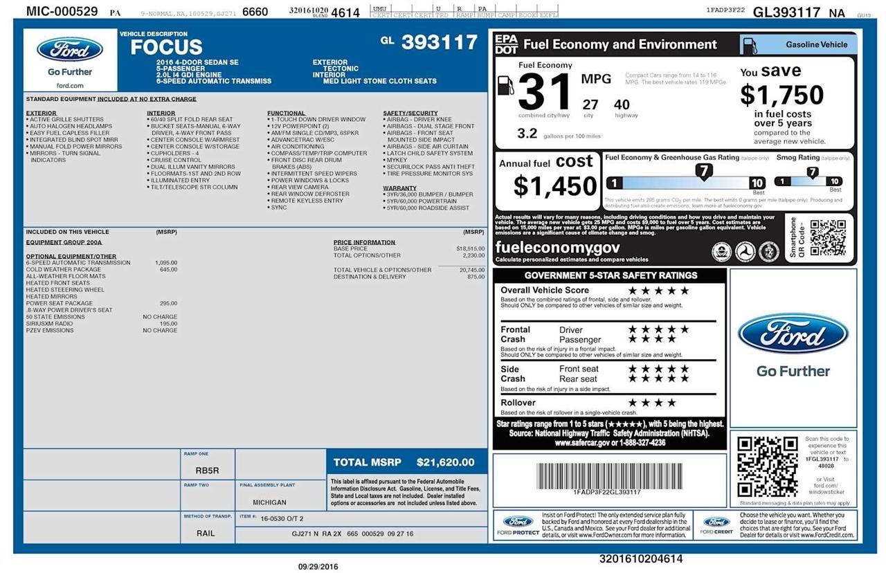 Ford Focus SE Sedan 2016