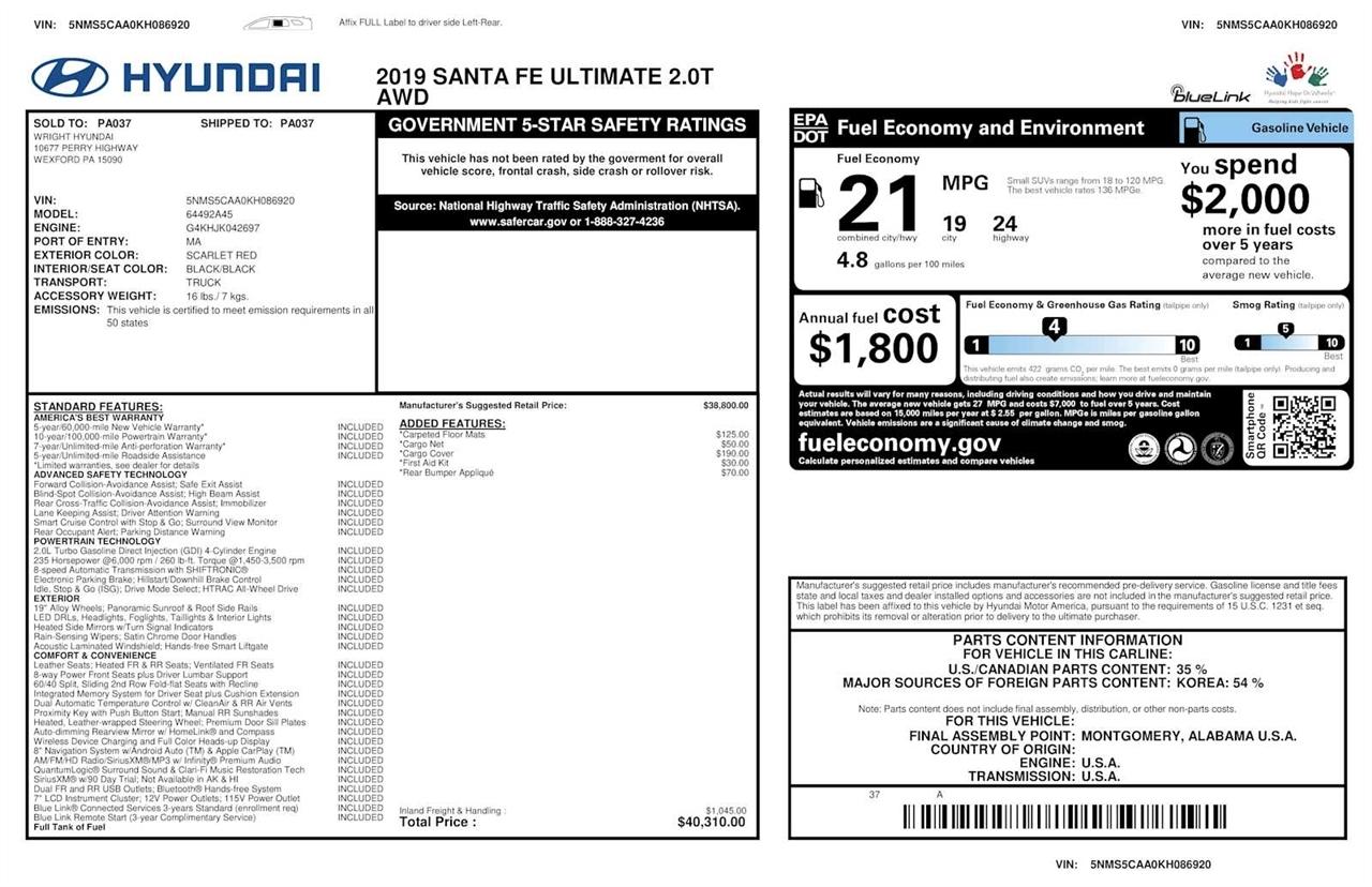 Hyundai Santa Fe Ultimate 2.0T AWD 2019