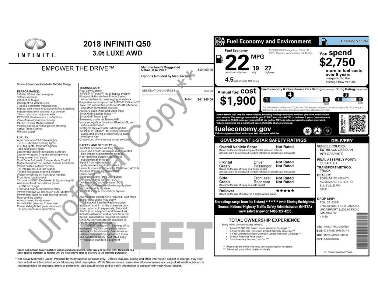 Infiniti Q50 3.0t LUXE AWD 2018