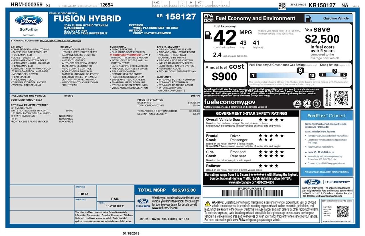 Ford Fusion Hybrid Titanium 2019