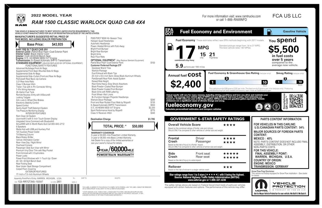 RAM 1500 Classic Warlock 4x4 Quad Cab 6'4" Box 2022