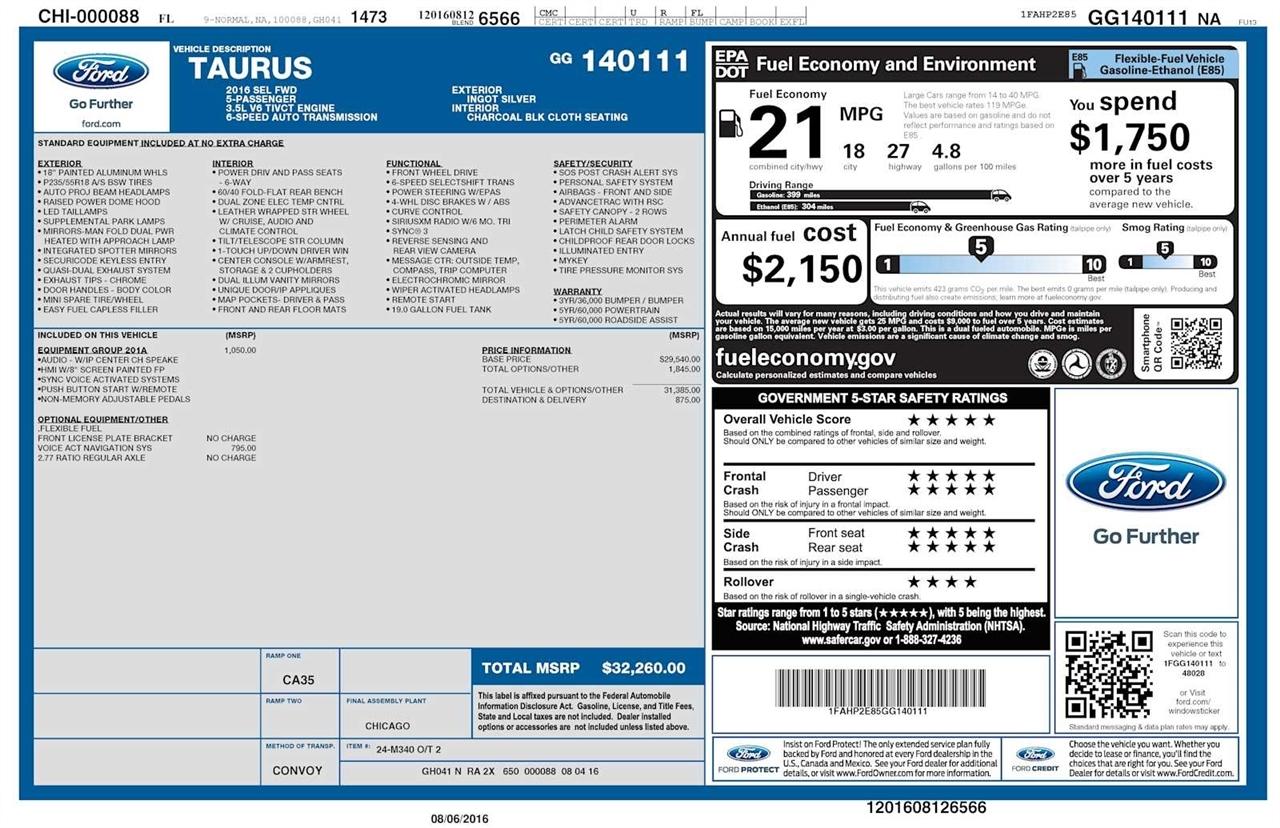 Ford Taurus SEL FWD 2016