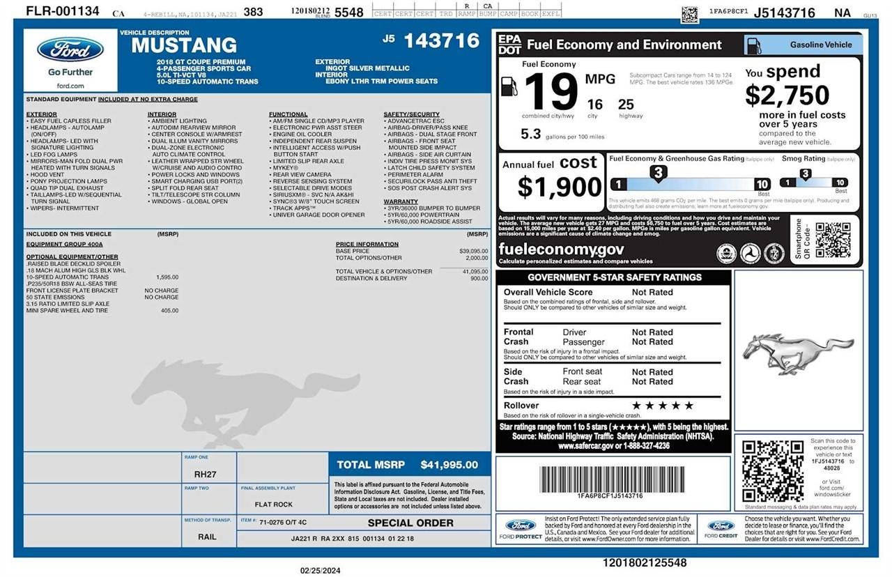 Ford Mustang GT Premium Coupe 2018