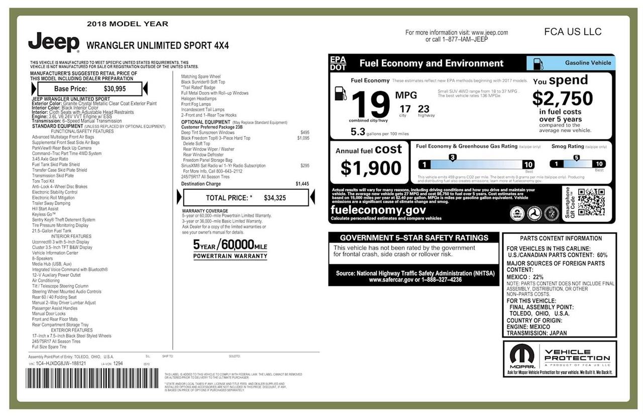 Jeep Wrangler Unlimited Sport 2018