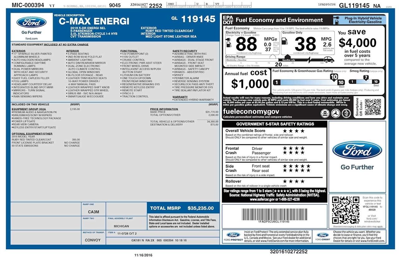 Ford C-Max Energi SEL 2016