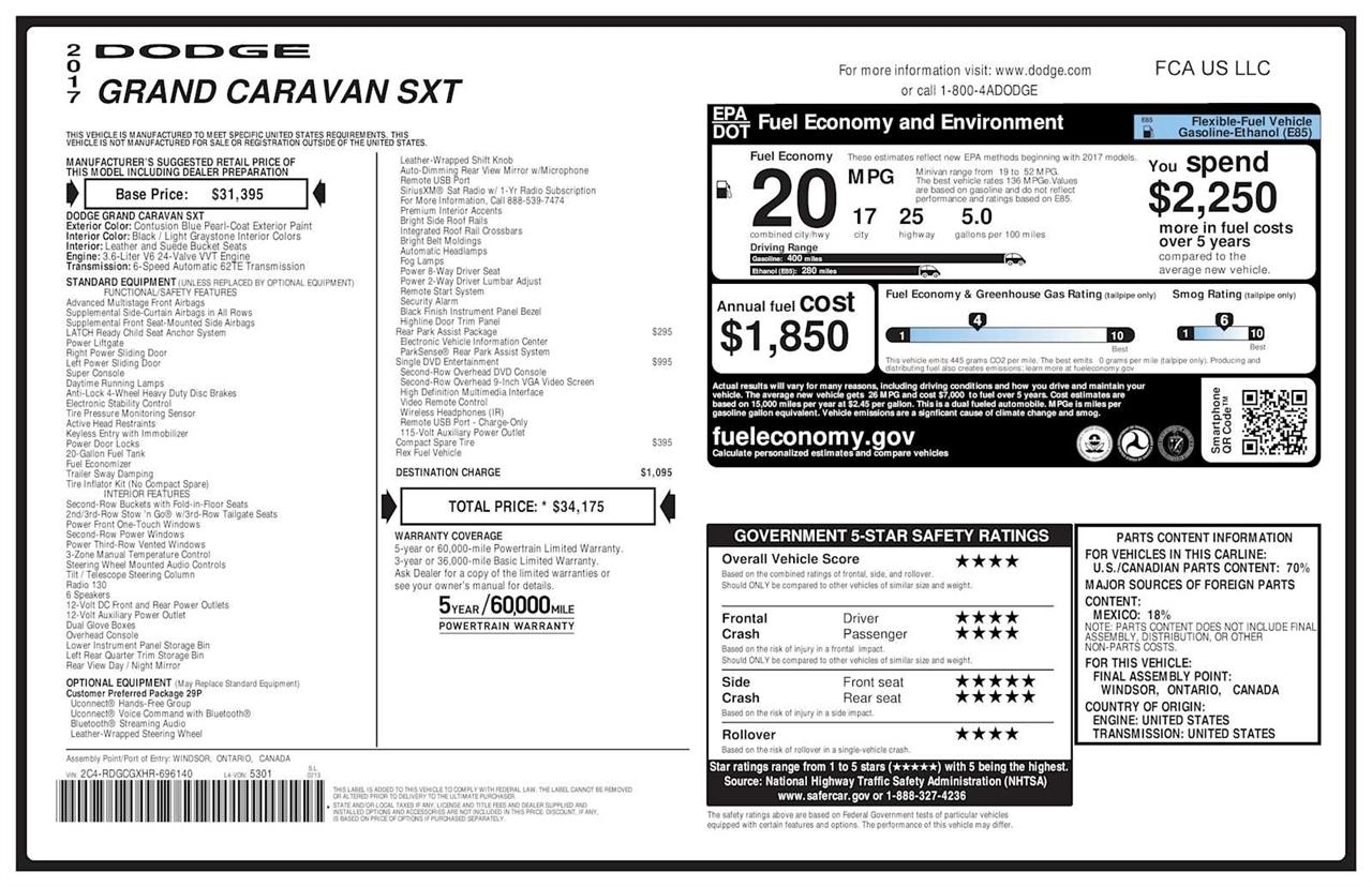 Dodge Grand Caravan SXT 2017
