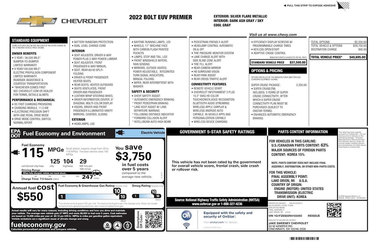 Chevrolet Bolt EUV Premier 2022