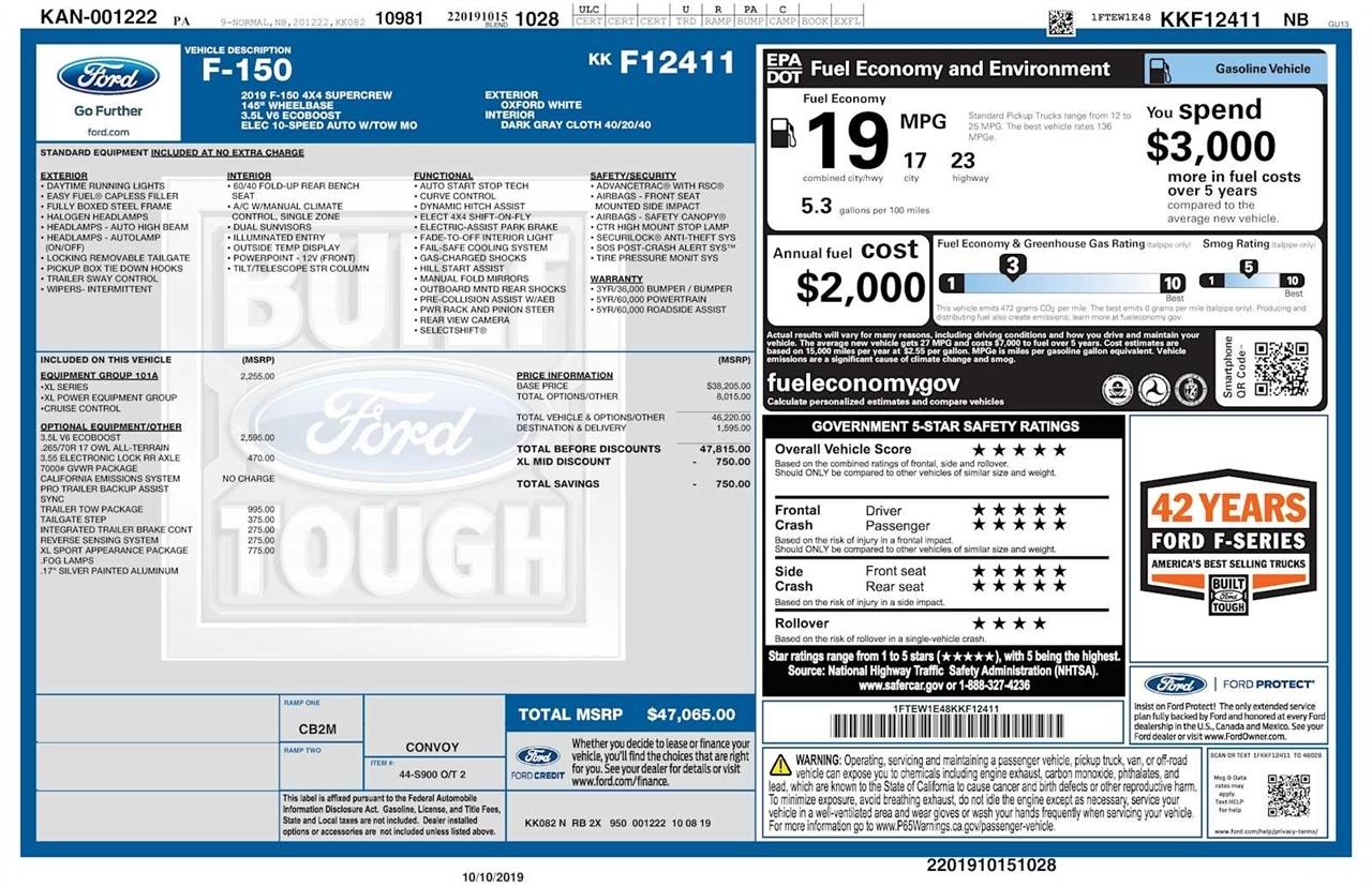 Ford F-150 XL SuperCrew 5.5-ft. Bed 4WD 2019