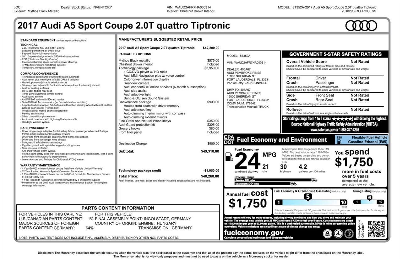Audi A5 2.0T Premium quattro 8A 2017