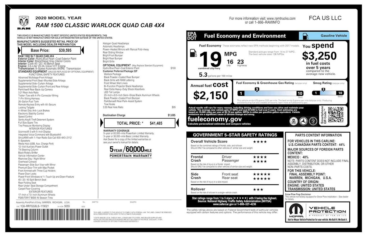 RAM 1500 SLT Quad Cab 4WD 2020