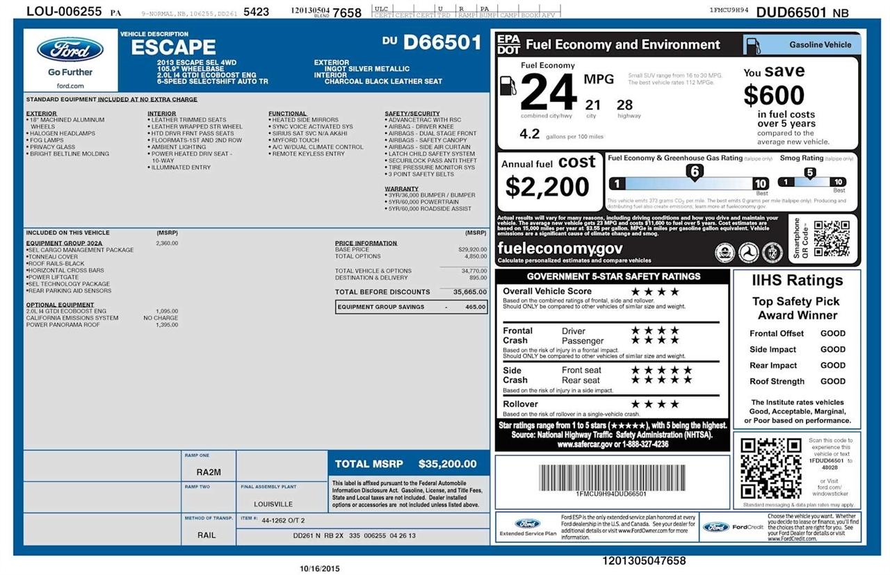 Ford Escape SEL 4WD 2013