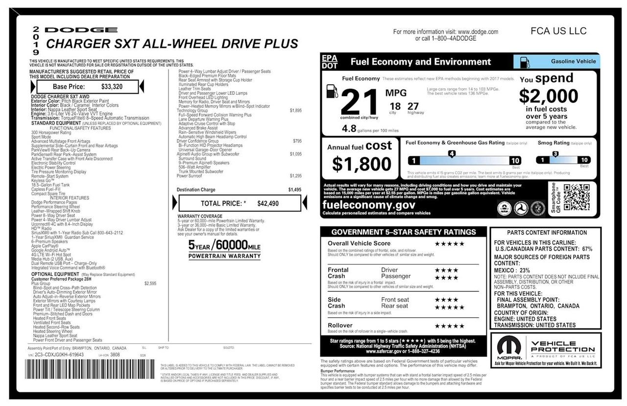 Dodge Charger SXT AWD 2019