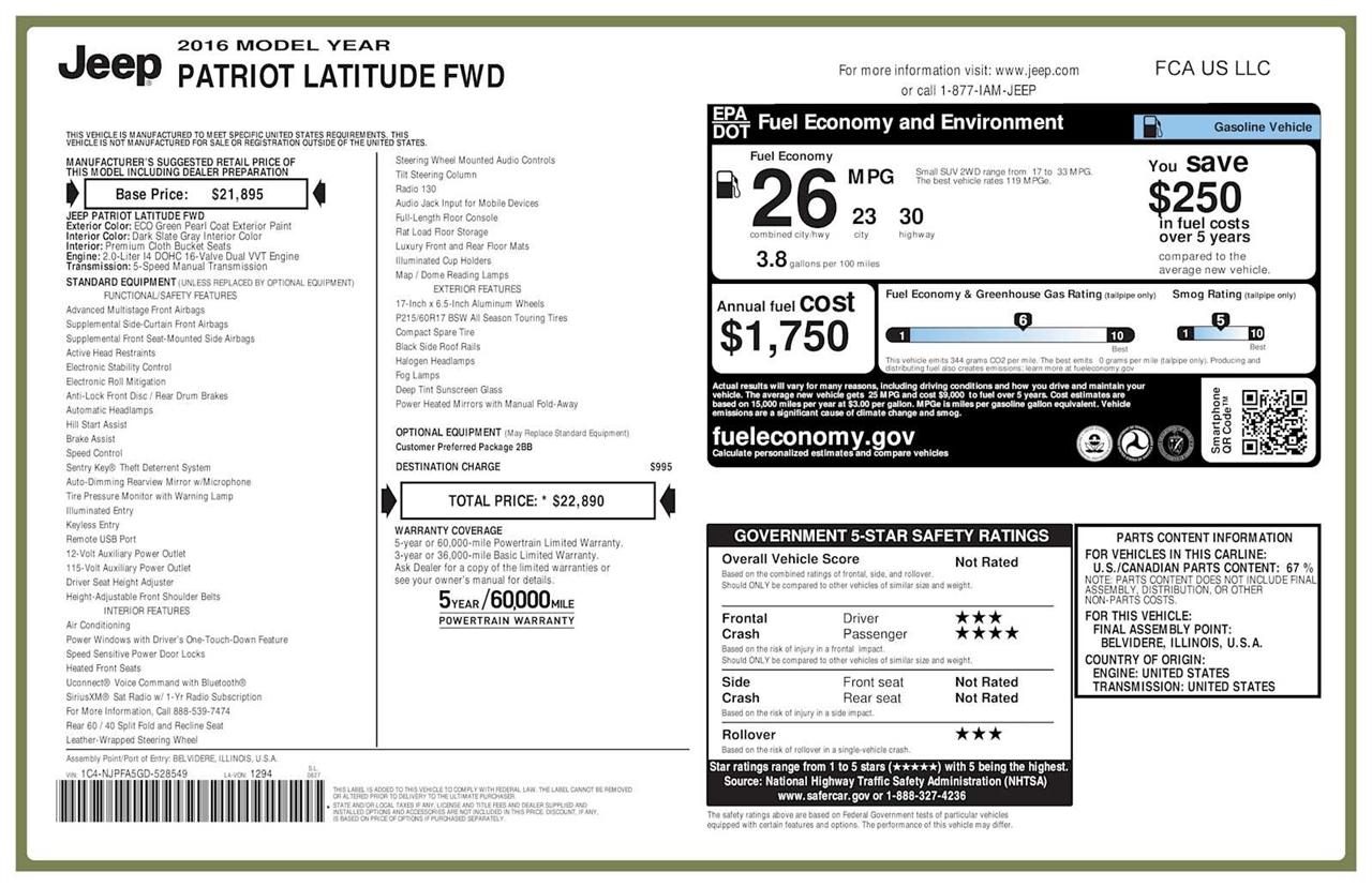 Jeep Patriot Latitude 2WD 2016