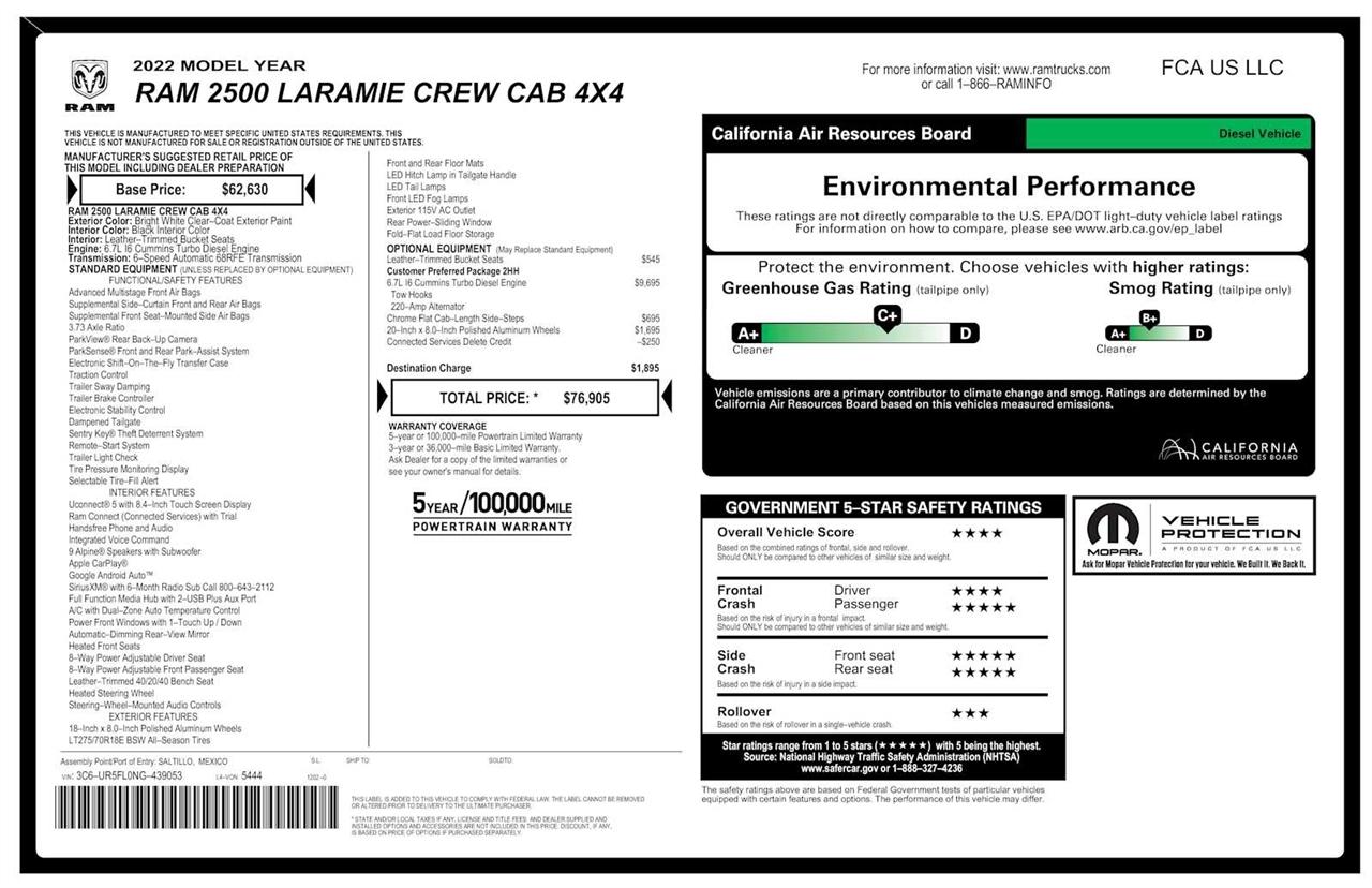 RAM 2500 Laramie Crew Cab SWB 4WD 2022