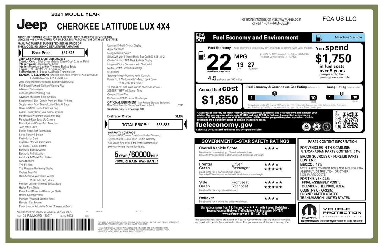 Jeep Cherokee Latitude LUX 4D SUV 4WD 2021