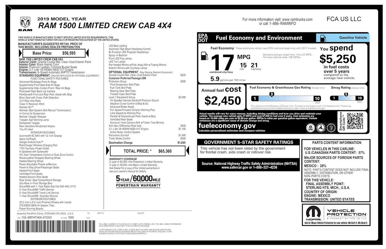 RAM 1500 Limited Crew Cab SWB 4WD 2019