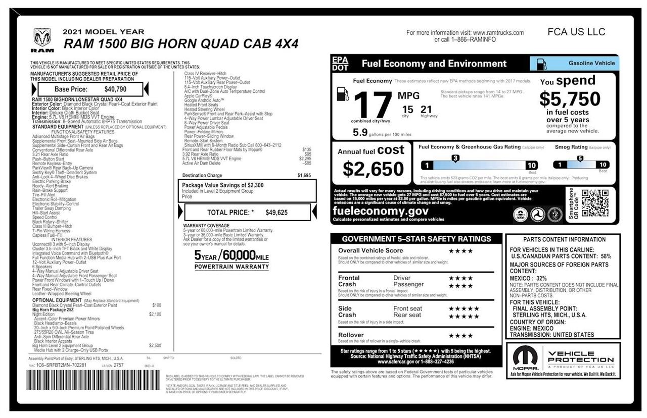 RAM 1500 Big Horn Quad Cab 4WD 2021