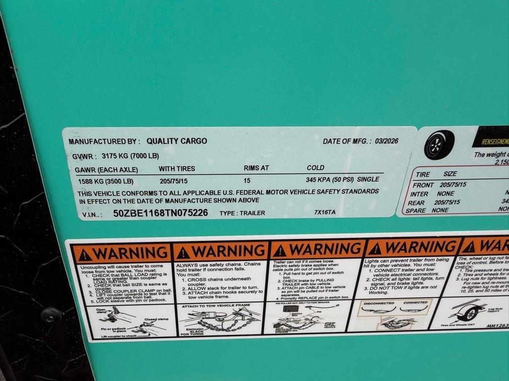 Quality Cargo 7X16TA ENCLOSED  2026