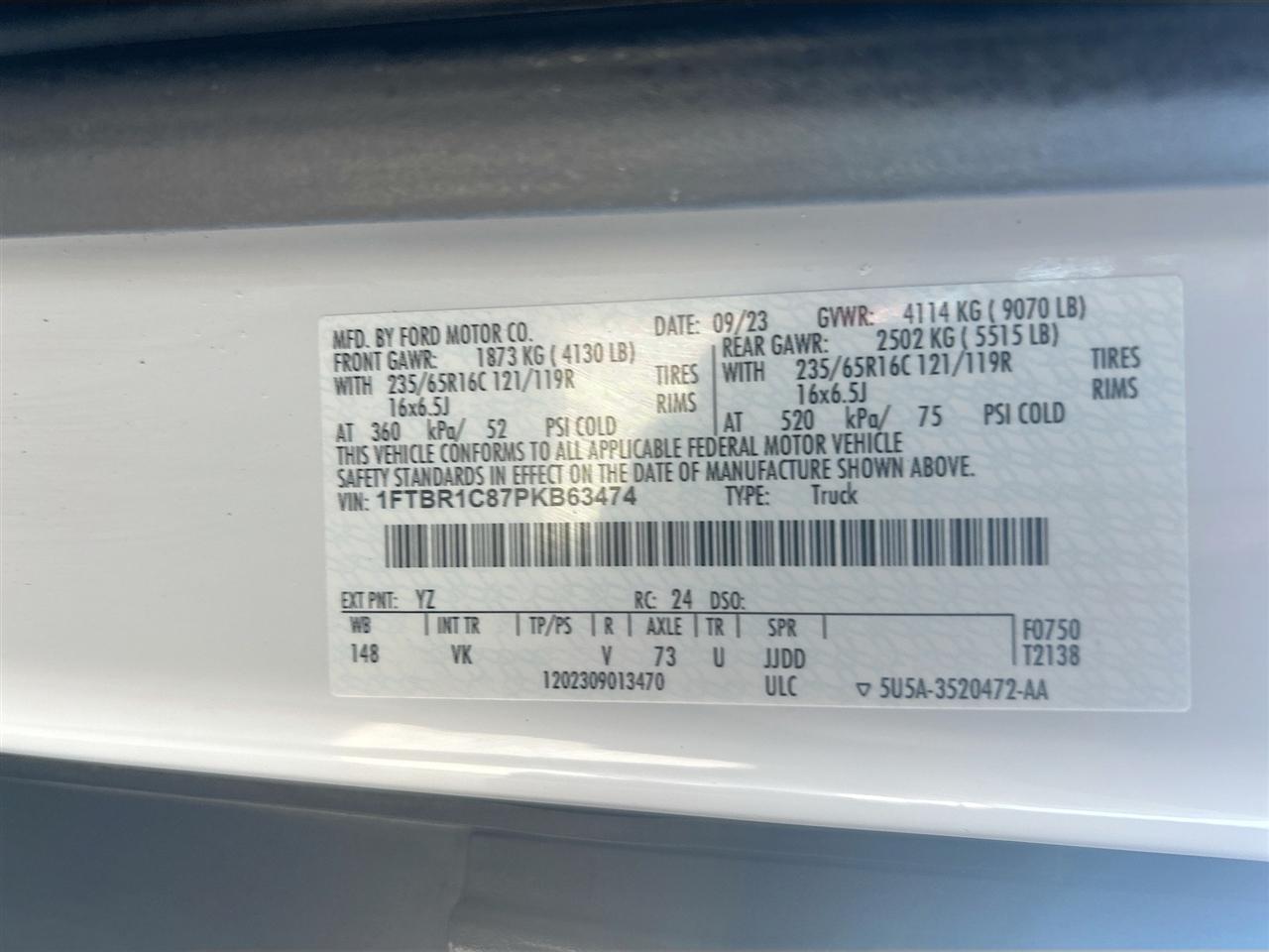 Ford Transit Cargo Van T-250 130" Med Rf 9070 GVWR RWD 2023