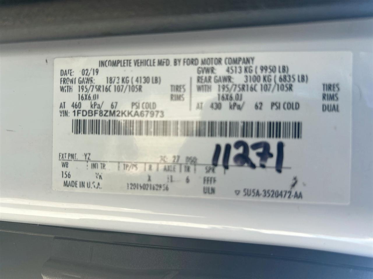 Ford Transit Chassis T-350 DRW 156" WB 9950 GVWR 2019