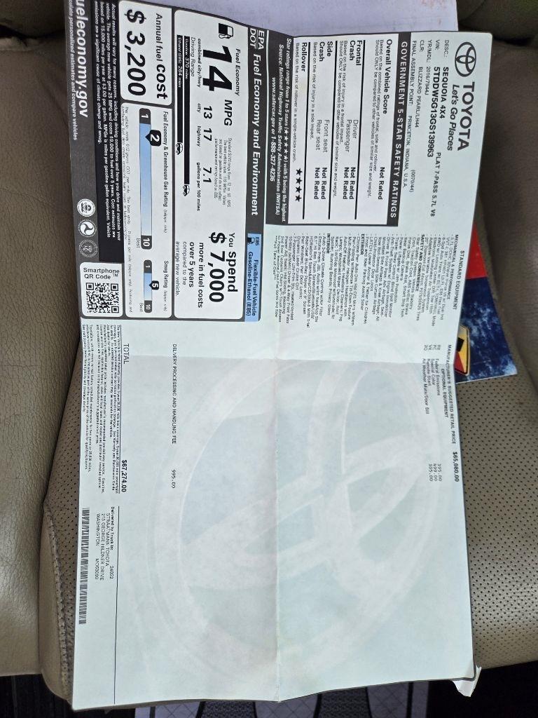 Toyota Sequoia Plantium 4WD FFV 2016