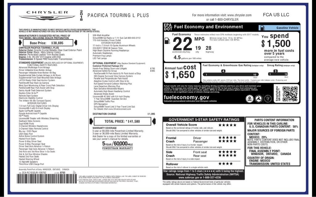 Chrysler Pacifica Touring-L Plus 2018