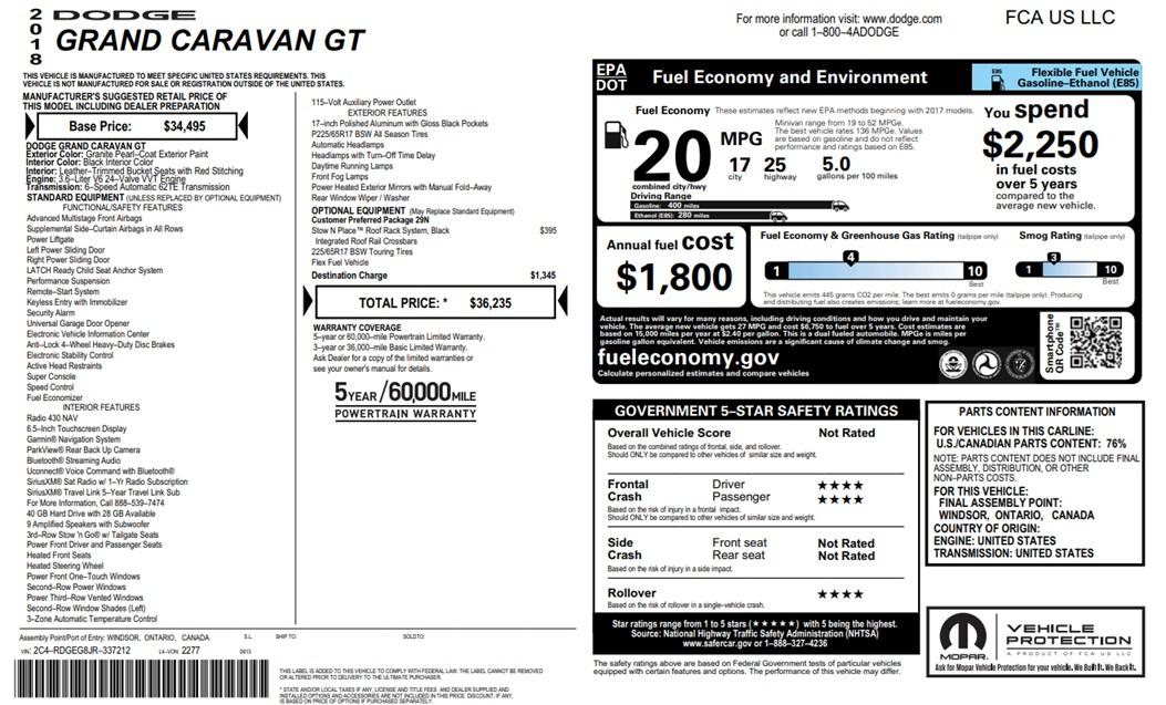 Dodge Grand Caravan GT 2018