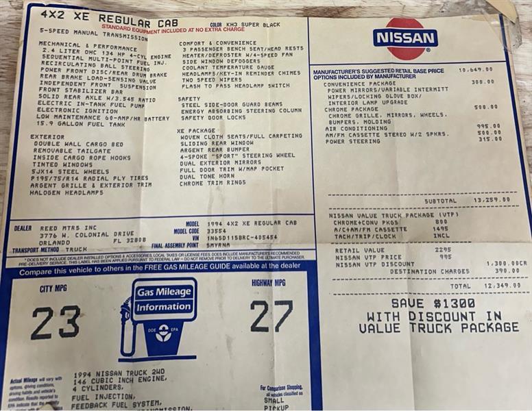 Nissan Pickup XE Reg. Cab 2WD 1994
