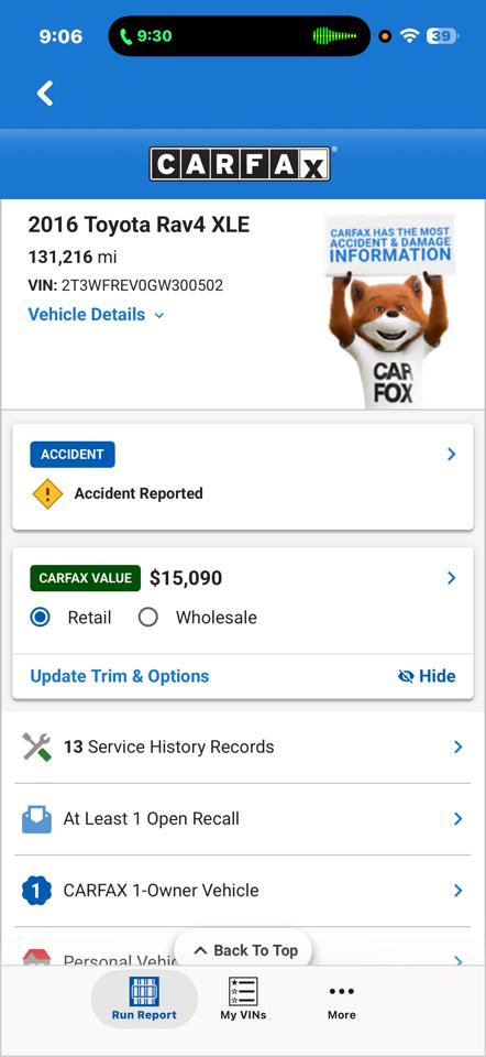 Toyota RAV4 XLE FWD 2016