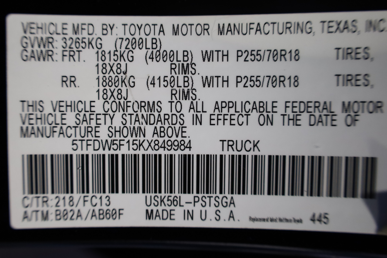 Toyota Tundra 4WD SR5 CrewMax 5.5' Bed 5.7L FFV (Natl) 2019