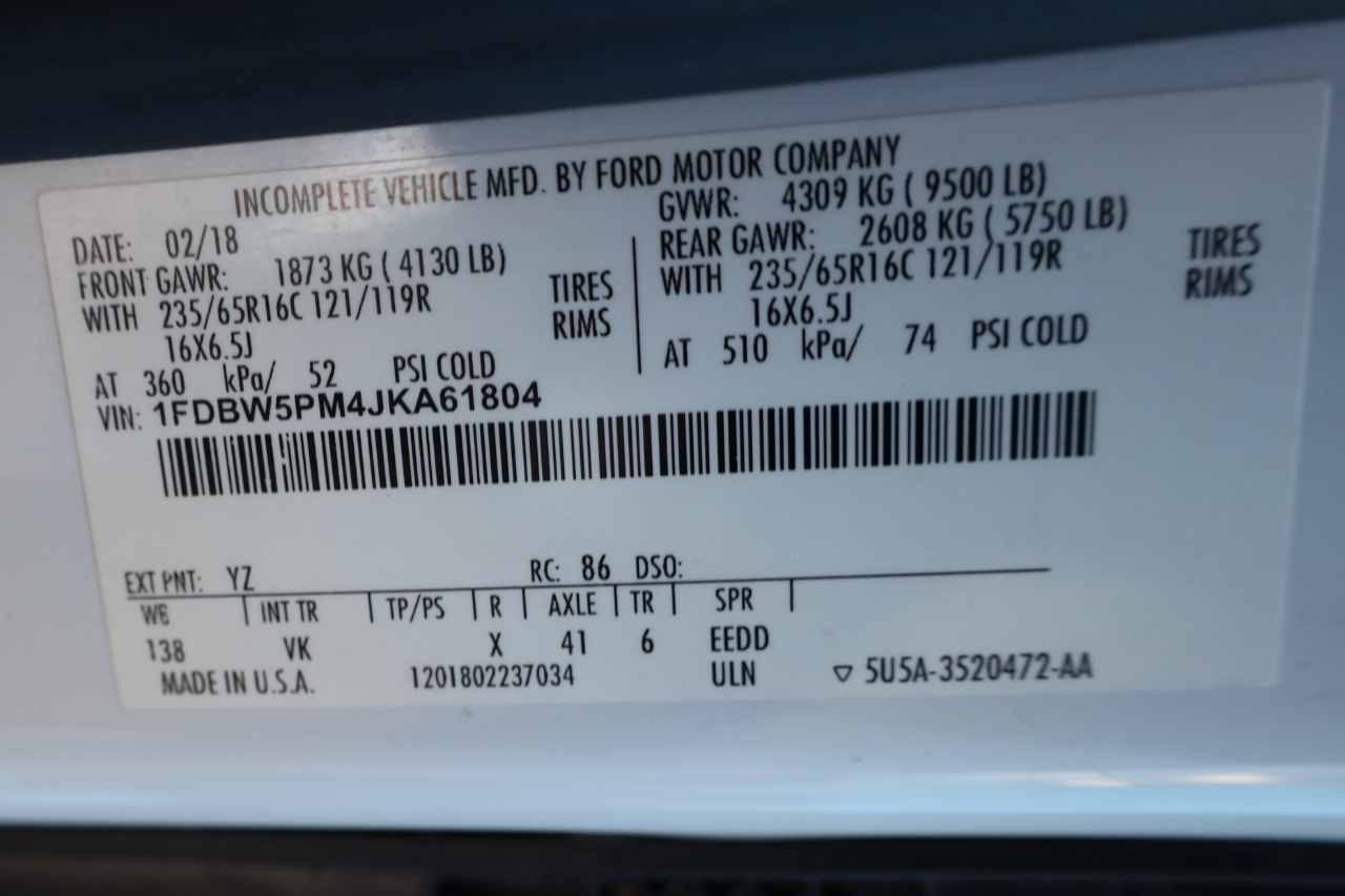 Ford Transit Cutaway T-350 SRW 138" WB 9500 GVWR 2018