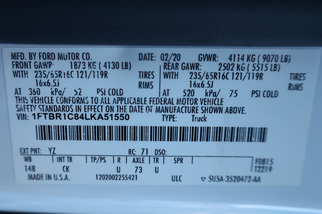 Ford Transit Cargo Van T-250 130" Med Rf 9070 GVWR RWD 2020