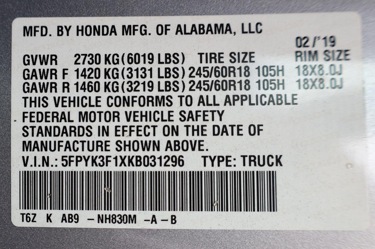 Honda Ridgeline Sport AWD 2019