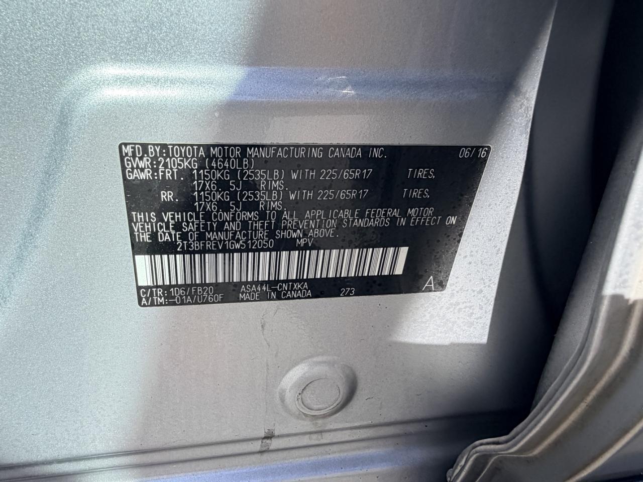 Toyota RAV4 AWD 4dr LE (Natl) 2016