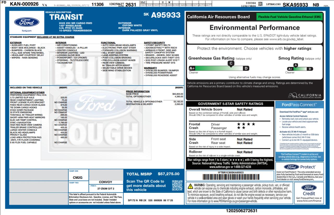 Ford Transit Cargo Van T-250 148" Med Rf 9070 GVWR RWD 2025