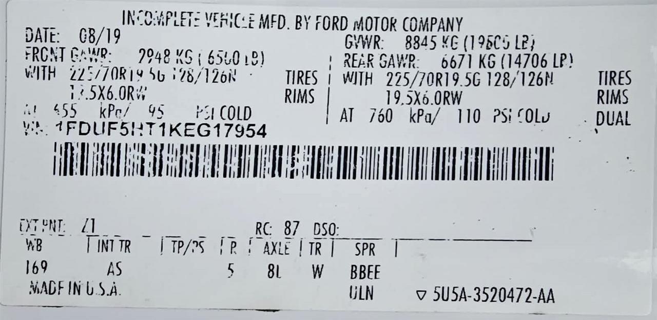 Ford Super Duty F-550 DRW XL 4WD Reg Cab 145" WB 60" CA 2019