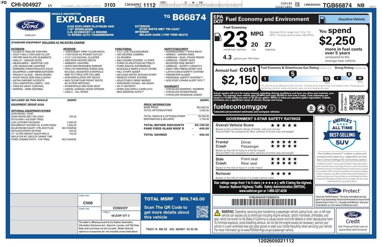 Ford Explorer Platinum 4WD 2026