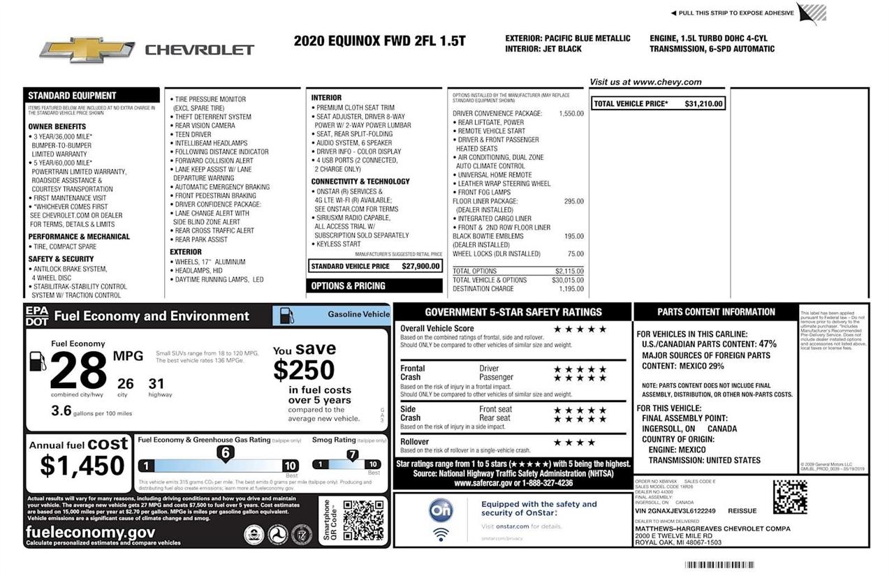 Chevrolet Equinox FWD 4dr LT w/2FL 2020