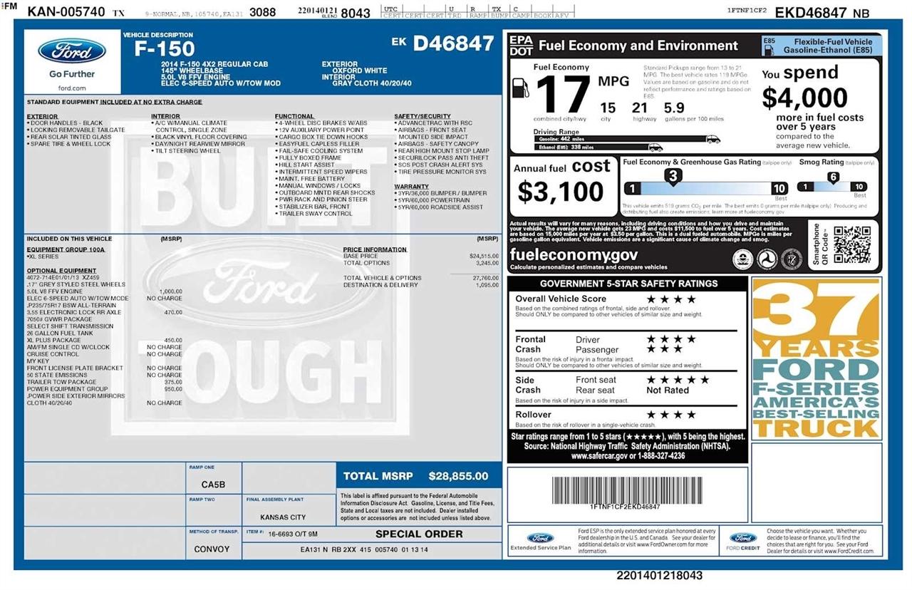 Ford F-150 2WD Reg Cab 126" STX 2014