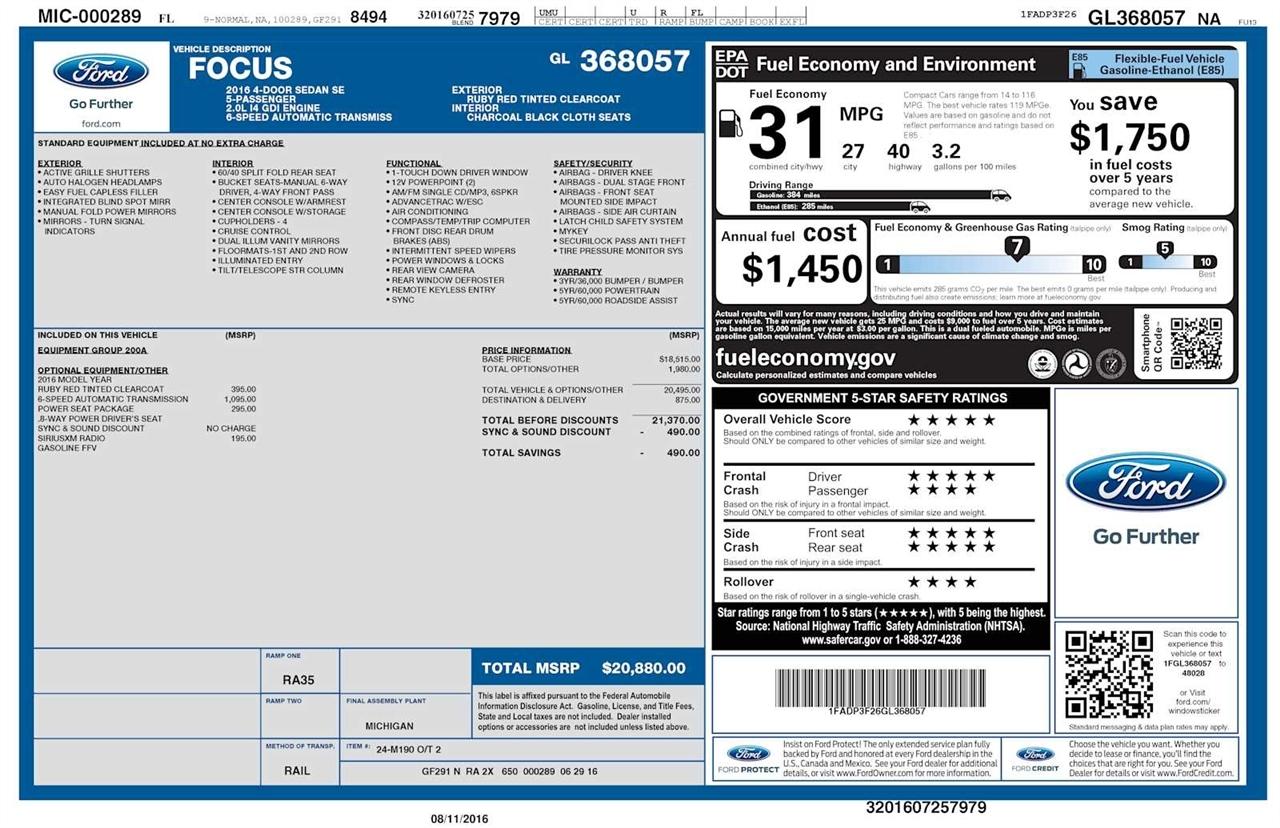 Ford Focus 4dr Sdn SE 2016