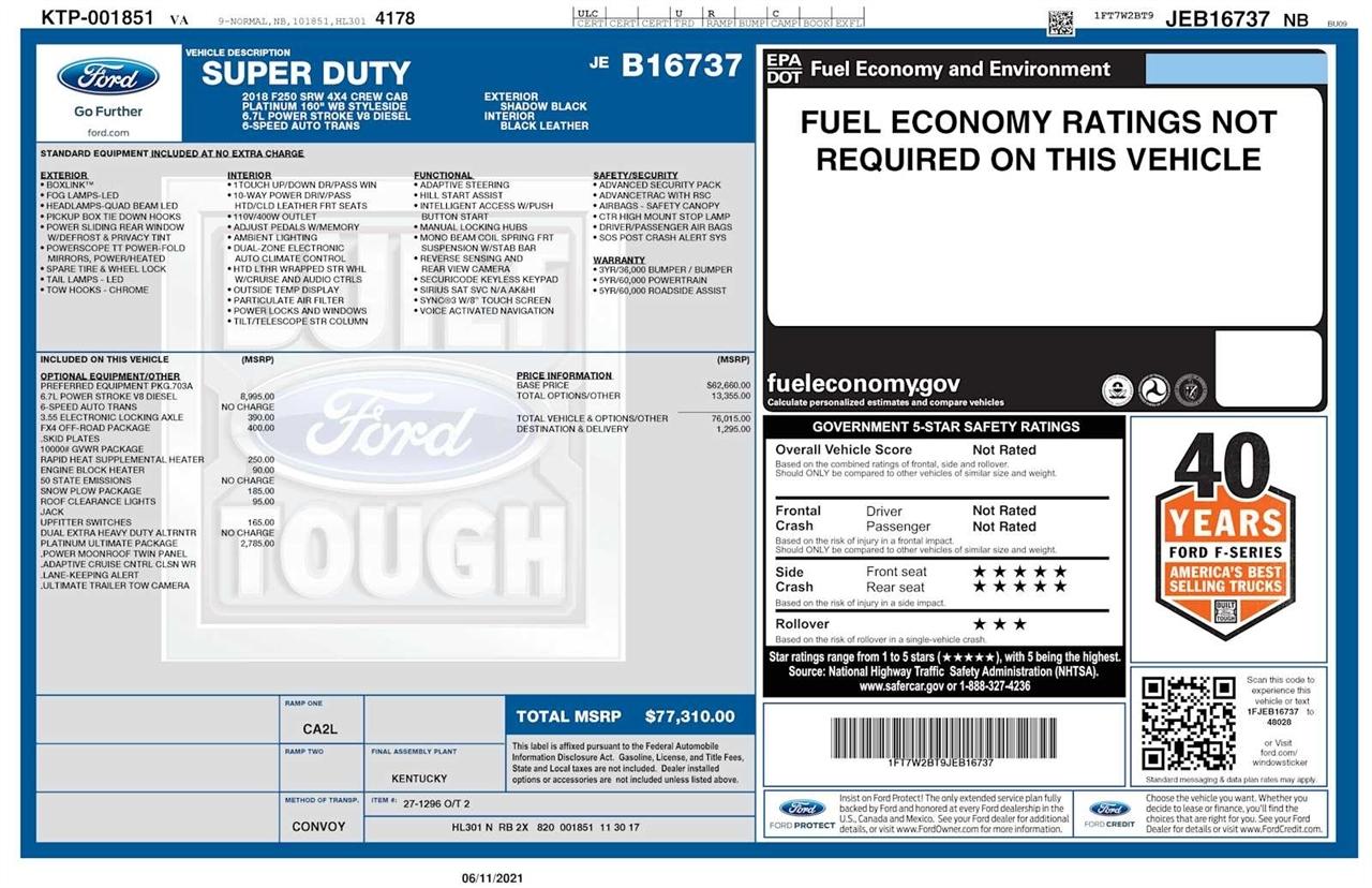 Ford Super Duty F-250 SRW King Ranch 4WD Crew Cab 8' Box 2018