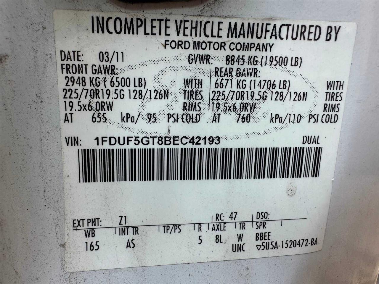 Ford Super Duty F-550 DRW 2WD Reg Cab 141" WB 60" CA XL 2011