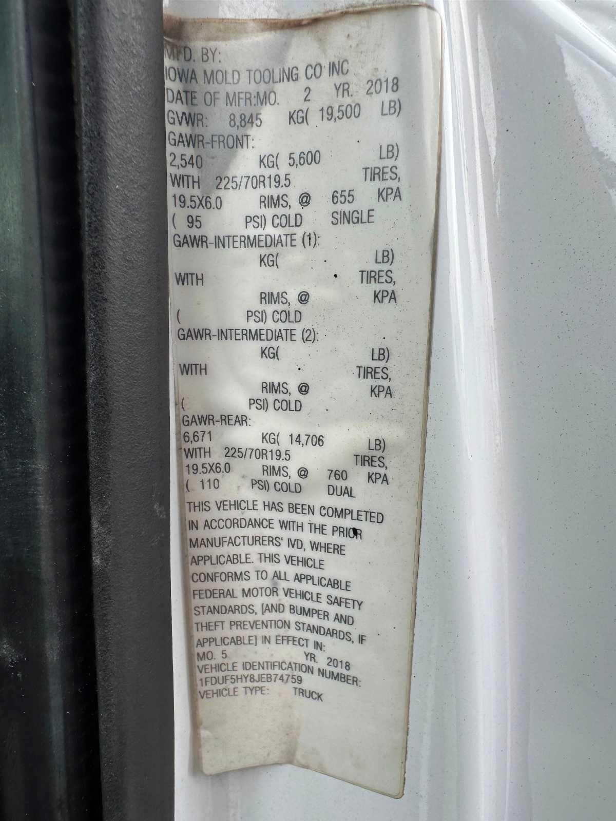Ford Super Duty F-550 DRW XL 4WD Reg Cab 145" WB 60" CA 2018