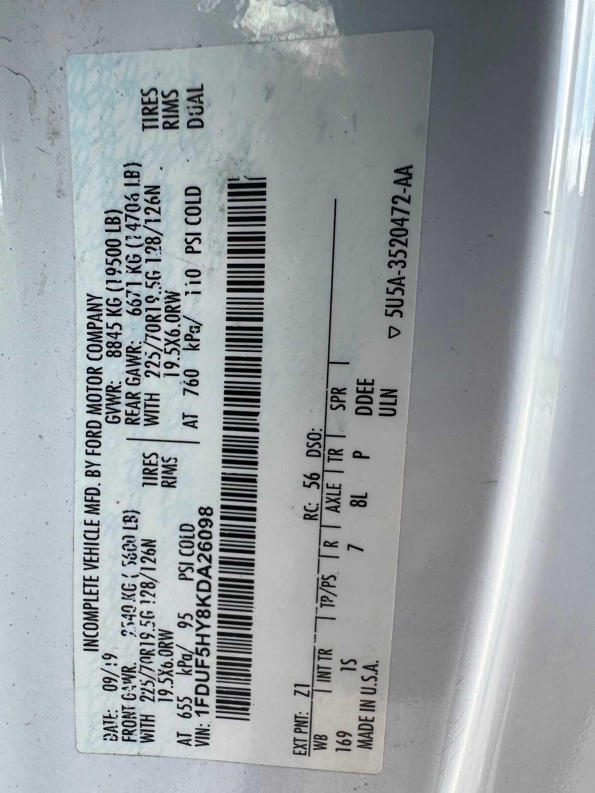 Ford Super Duty F-550 DRW XL 4WD Reg Cab 145" WB 60" CA 2019