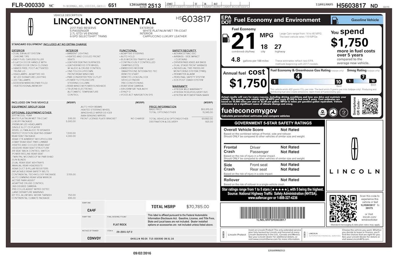 Lincoln Continental Reserve FWD 2017